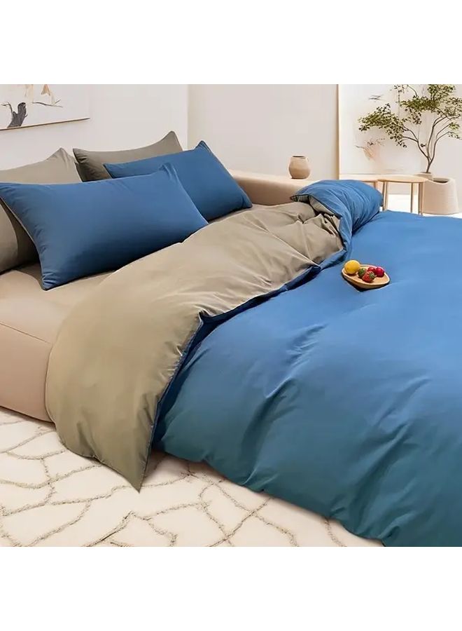 Blue Double Fit Duvet Cover Set With 4 Pillowcases Brushed Fabric All Season Comfort - Image 2